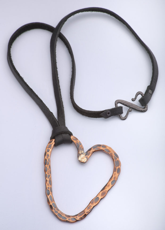 Small Hammered Copper Heart Necklace - (Oxidized)