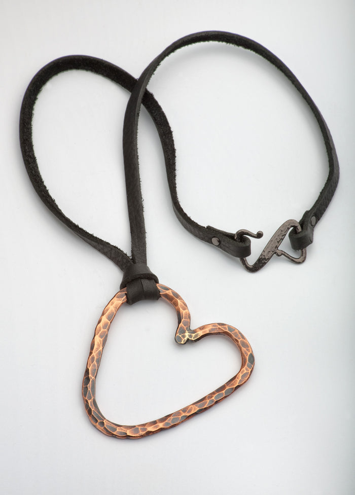 Lg. Hammered Copper Heart Necklace - (Oxidized)