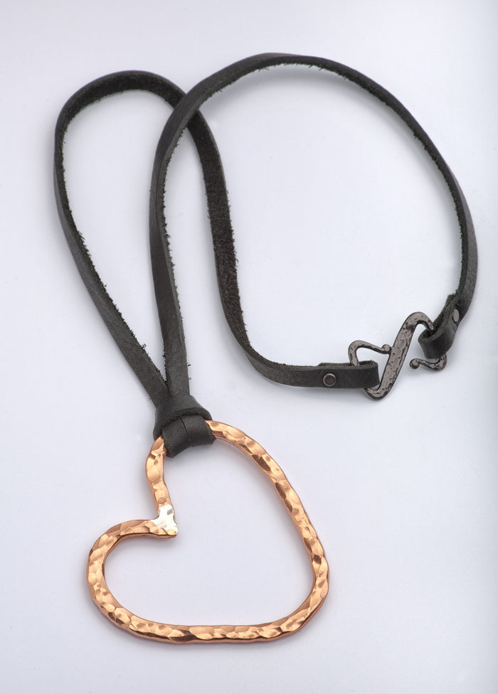 Lg. Hammered Heart Necklace - (Shiny)