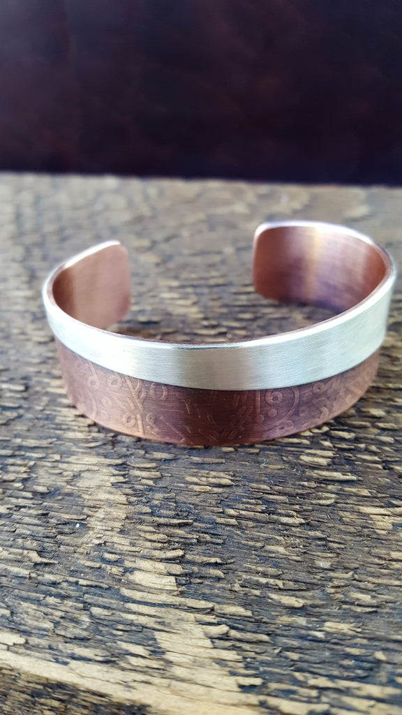3/4" Music Note, Mixed Metal Cuff - (Oxidized)