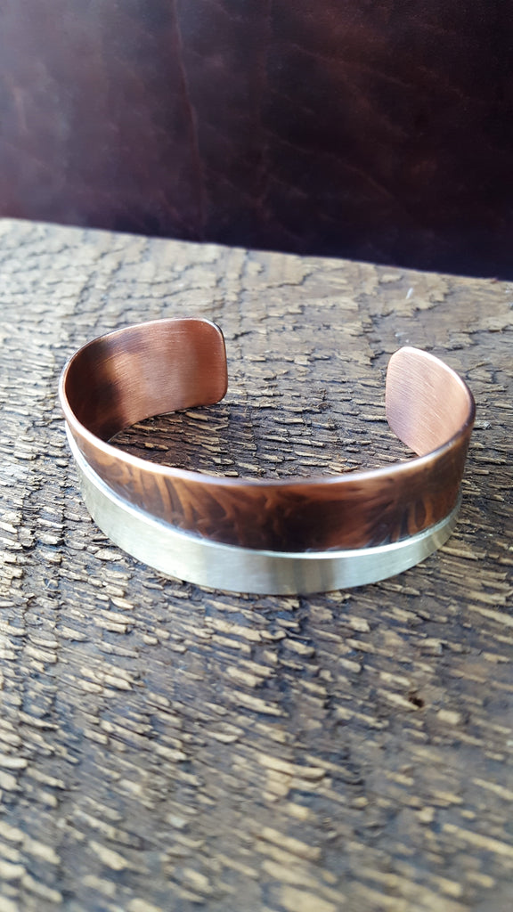 3/4" Flower Pattern Mixed Metal Cuff - (Oxidized)    