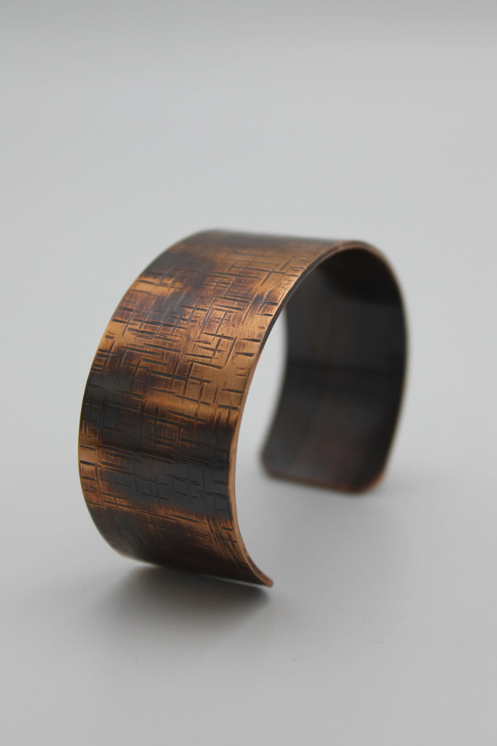 1/2" Thin Basket Weave Copper Cuff - (Oxidized)