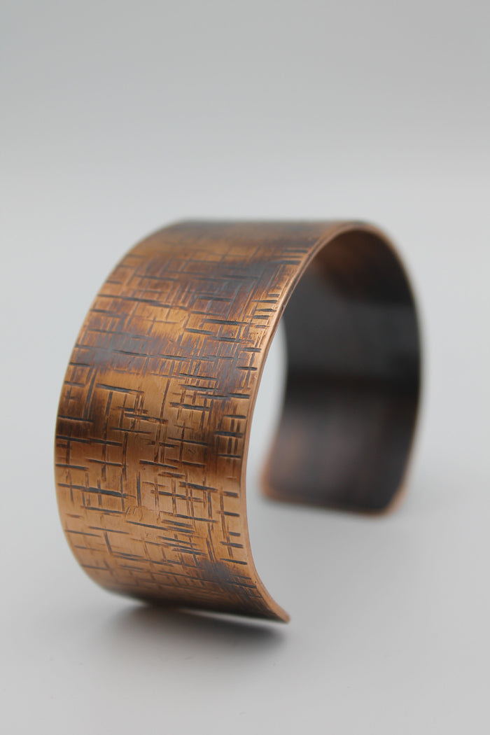 1" Thin Basket Weave Copper Cuff (Oxidized)