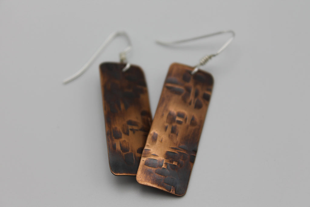 Thick Basket Weave Copper Earrings (Oxidized)